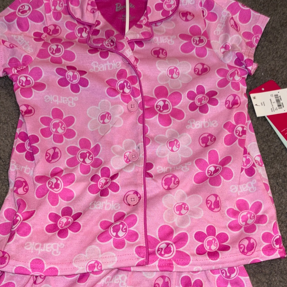 Barbie Pink Floral Kids Pajama Set - Picture 3 of 4